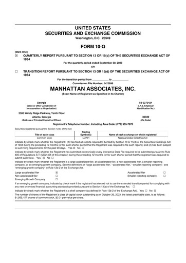 Thumbnail Manhattan Associates
 10-Q Quarterly Report FY2023 