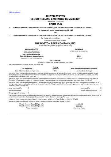 Thumbnail Boston Beer Company 10-Q Quarterly Report FY2023 