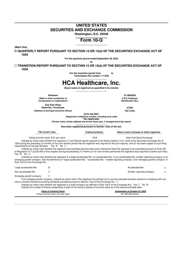 Thumbnail HCA Healthcare 10-Q Quarterly Report FY2023 