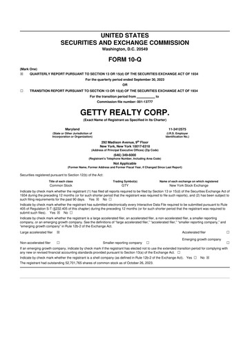 Thumbnail Getty Realty 10-Q Quarterly Report FY2023 