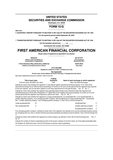 Miniature First American Financial Corporation 10-Q Rapport trimestriel 2023 