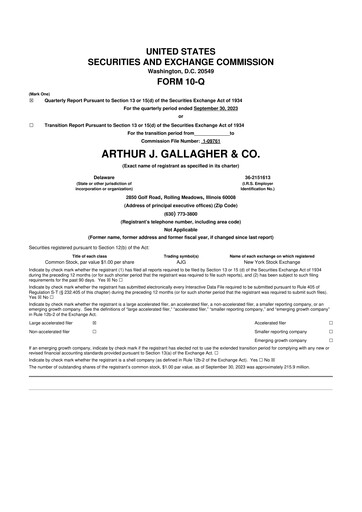 Thumbnail Arthur J. Gallagher & Co.
 10-Q Quarterly Report FY2023 