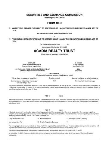 Thumbnail Acadia Realty Trust
 10-Q Quarterly Report FY2023 