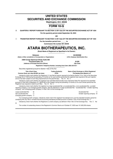 Thumbnail Atara Biotherapeutics 10-Q Quarterly Report FY2023 