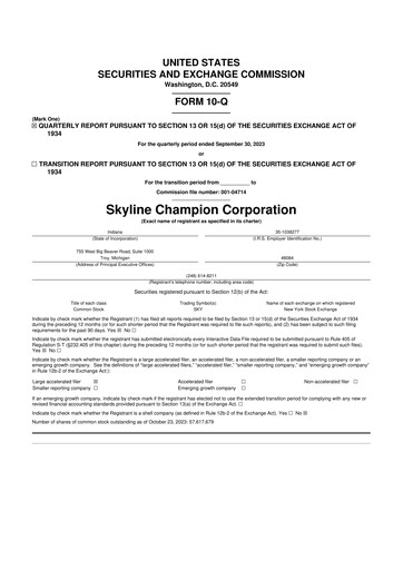 Miniature Champion Homes 10-Q Rapport trimestriel 2023 