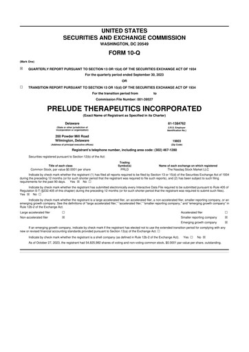 Thumbnail Prelude Therapeutics 10-Q Quarterly Report FY2023 