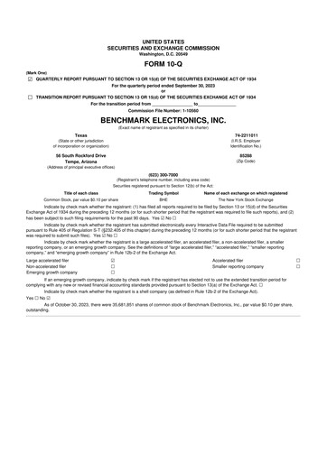Thumbnail Benchmark Electronics
 10-Q Quarterly Report FY2023 