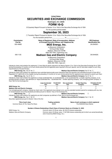 Thumbnail MGE Energy
 10-Q Quarterly Report FY2023 