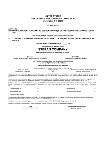 Thumbnail Stepan Company
 10-Q Quarterly Report FY2023 