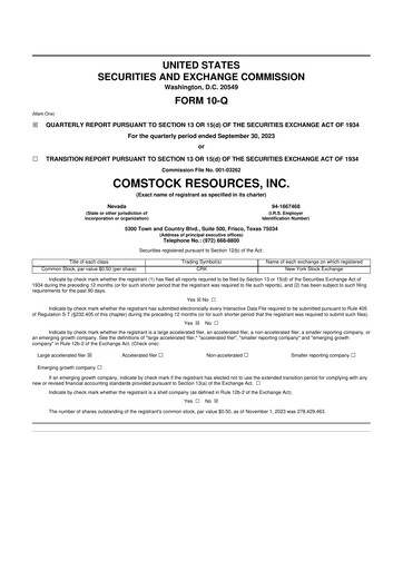 Thumbnail Comstock Resources 10-Q Quarterly Report FY2023 