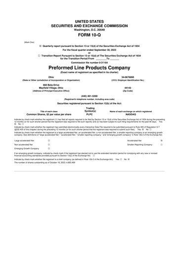 Thumbnail Preformed Line Products 10-Q Quarterly Report FY2023 
