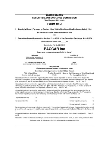Vorschaubild Paccar 10-Q Quartalsbericht 2023 