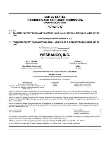 Miniature WesBanco 10-Q Rapport trimestriel  