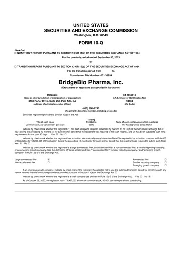 Thumbnail BridgeBio Pharma
 10-Q Quarterly Report FY2023 