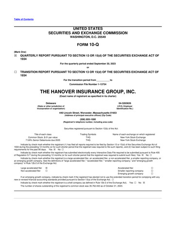 Thumbnail Hanover Insurance Group 10-Q Quarterly Report FY2023 