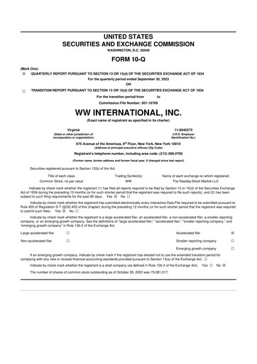 Thumbnail Weight Watchers 10-Q Quarterly Report FY2023 