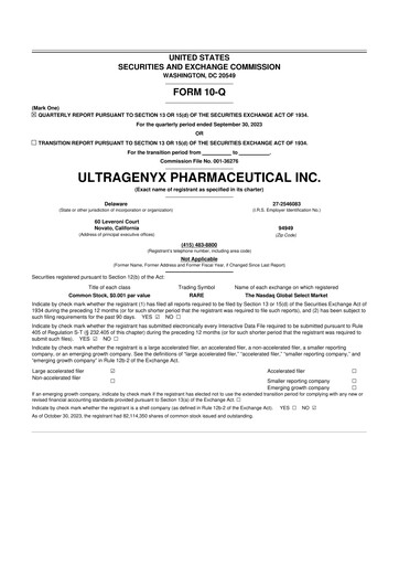 Thumbnail Ultragenyx Pharmaceutical 10-Q Quarterly Report FY2023 