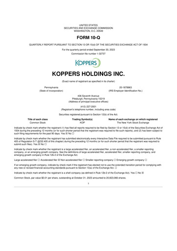 Thumbnail Koppers Holdings 10-Q Quarterly Report FY2023 