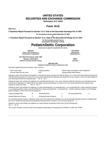 Thumbnail PotlatchDeltic
 10-Q Quarterly Report FY 