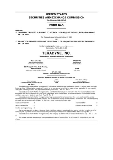 Miniature Teradyne 10-Q Rapport trimestriel 2023 