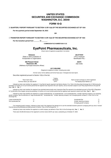 Thumbnail EyePoint Pharmaceuticals
 10-Q Quarterly Report FY2023 