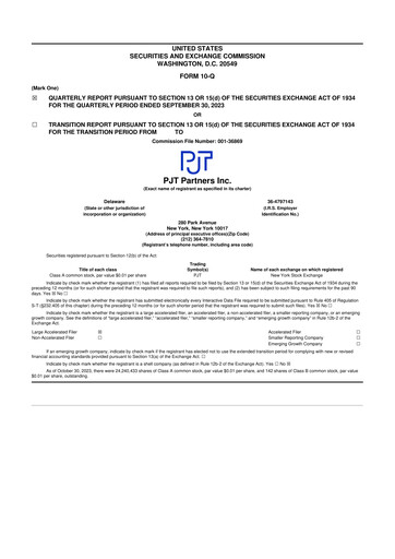 Miniature PJT Partners
 10-Q Rapport trimestriel 2023 