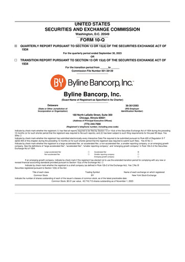 Miniature Byline Bancorp 10-Q Rapport trimestriel 2023 