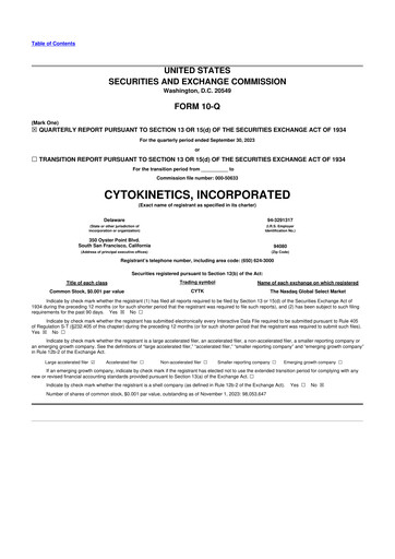 Thumbnail Cytokinetics
 10-Q Quarterly Report FY2023 