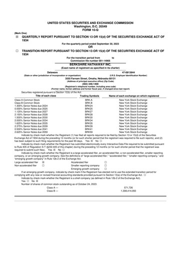 Vorschaubild Berkshire Hathaway  10-Q Quartalsbericht 2023 