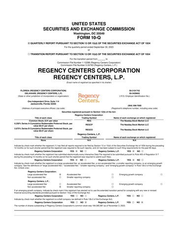 Thumbnail Regency Centers
 10-Q Quarterly Report FY2023 