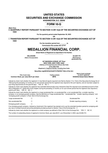 Thumbnail Medallion Financial Corp. 10-Q Quarterly Report FY2023 