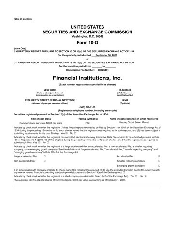 Thumbnail Financial Institutions 10-Q Quarterly Report FY2023 