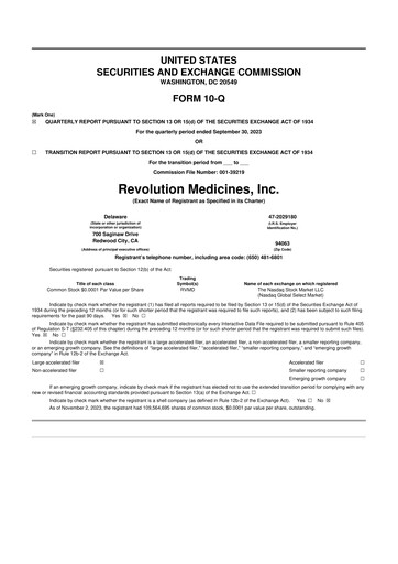 Vorschaubild Revolution Medicines
 10-Q Quartalsbericht 2023 