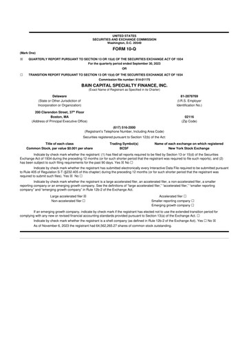 Thumbnail Bain Capital Specialty Finance
 10-Q Quarterly Report FY2023 