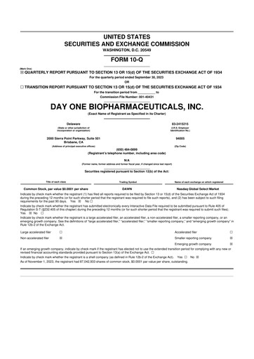 Vorschaubild Day One Biopharmaceuticals 10-Q Quartalsbericht 2023 