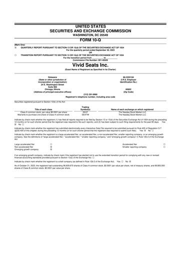 Thumbnail Vivid Seats 10-Q Quarterly Report FY2023 