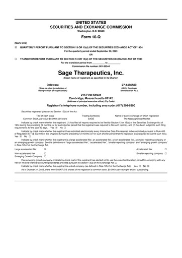 Thumbnail Sage Therapeutics
 10-Q Quarterly Report FY2023 