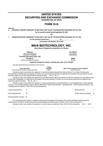 Thumbnail MAIA Biotechnology 10-Q Quarterly Report FY2023 