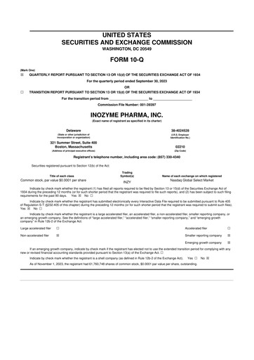 Thumbnail Inozyme Pharma 10-Q Quarterly Report FY2023 