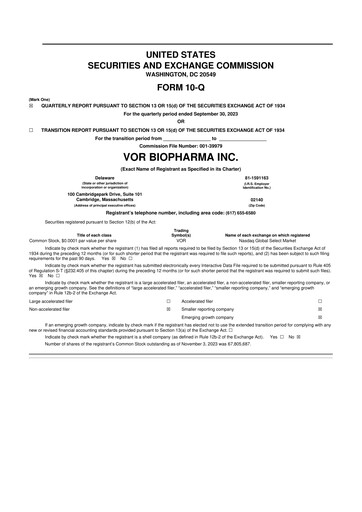 Thumbnail Vor Biopharma 10-Q Quarterly Report FY2023 