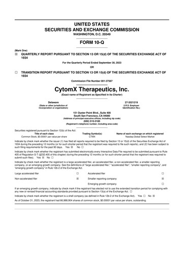 Thumbnail CytomX Therapeutics
 10-Q Quarterly Report FY2023 