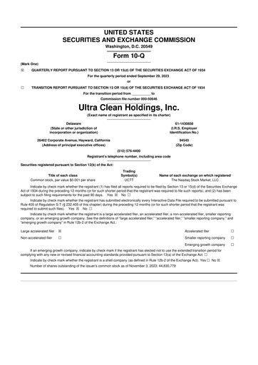 Vorschaubild UCT (Ultra Clean Holdings) 10-Q Quartalsbericht 2023 