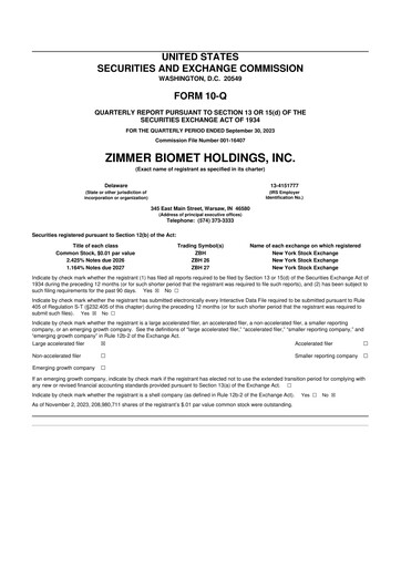 Thumbnail Zimmer Biomet 10-Q Quarterly Report FY2023 