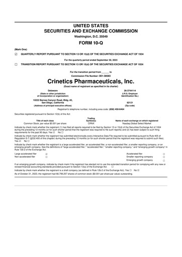Vorschaubild Crinetics Pharmaceuticals 10-Q Quartalsbericht 2023 