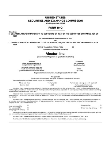 Thumbnail Alector
 10-Q Quarterly Report FY2023 