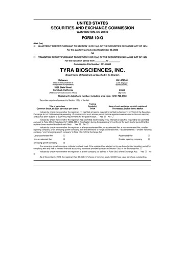 Thumbnail Tyra Biosciences 10-Q Quarterly Report FY2023 