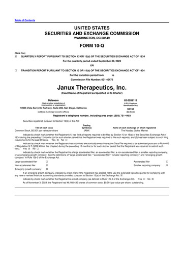 Miniature Janux Therapeutics 10-Q Rapport trimestriel 2023 