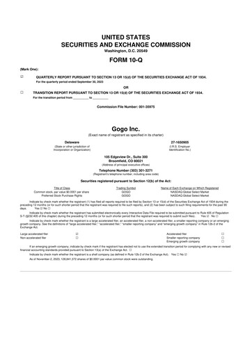 Vorschaubild Gogo Inflight Internet
 10-Q Quartalsbericht 2023 