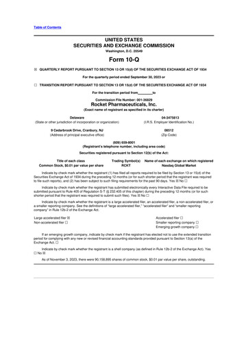 Thumbnail Rocket Pharmaceuticals
 10-Q Quarterly Report FY2023 