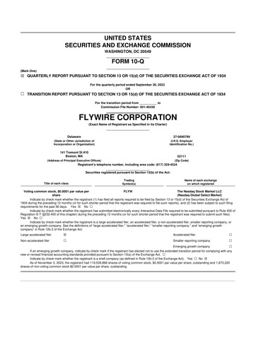 Vorschaubild Flywire 10-Q Quartalsbericht 2023 